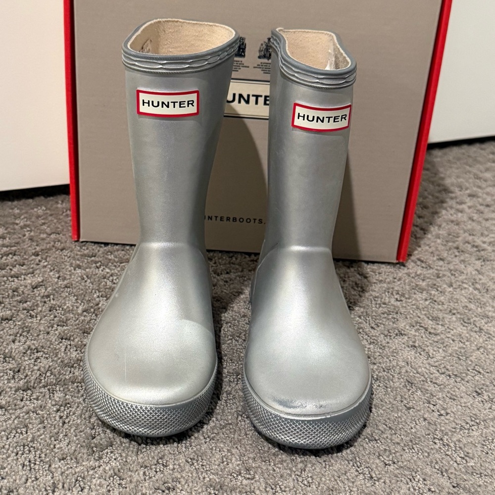 Hunter Kids Metallic Silver Rain Boots